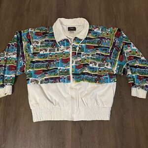 Vintage Lavon Sport Women’s Comic Strip Print Golf Jacket Oversized 90s Size M